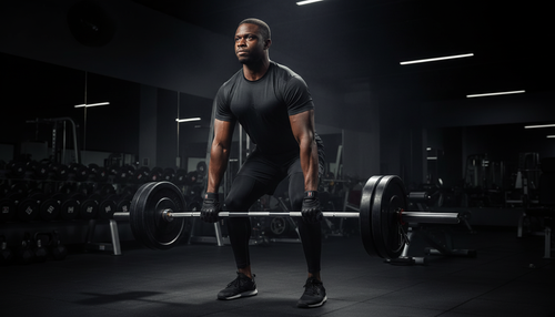 Male athlete performing barbell deadlift wearing Iron Horse Wellness Iron Apex Elite lifting gloves
