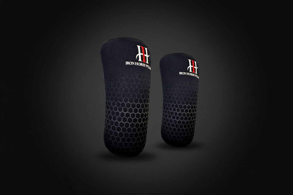 Iron Endure Knee Sleeves from Iron Horse Wellness with signature hex design for running, squats, knee support, knee compression