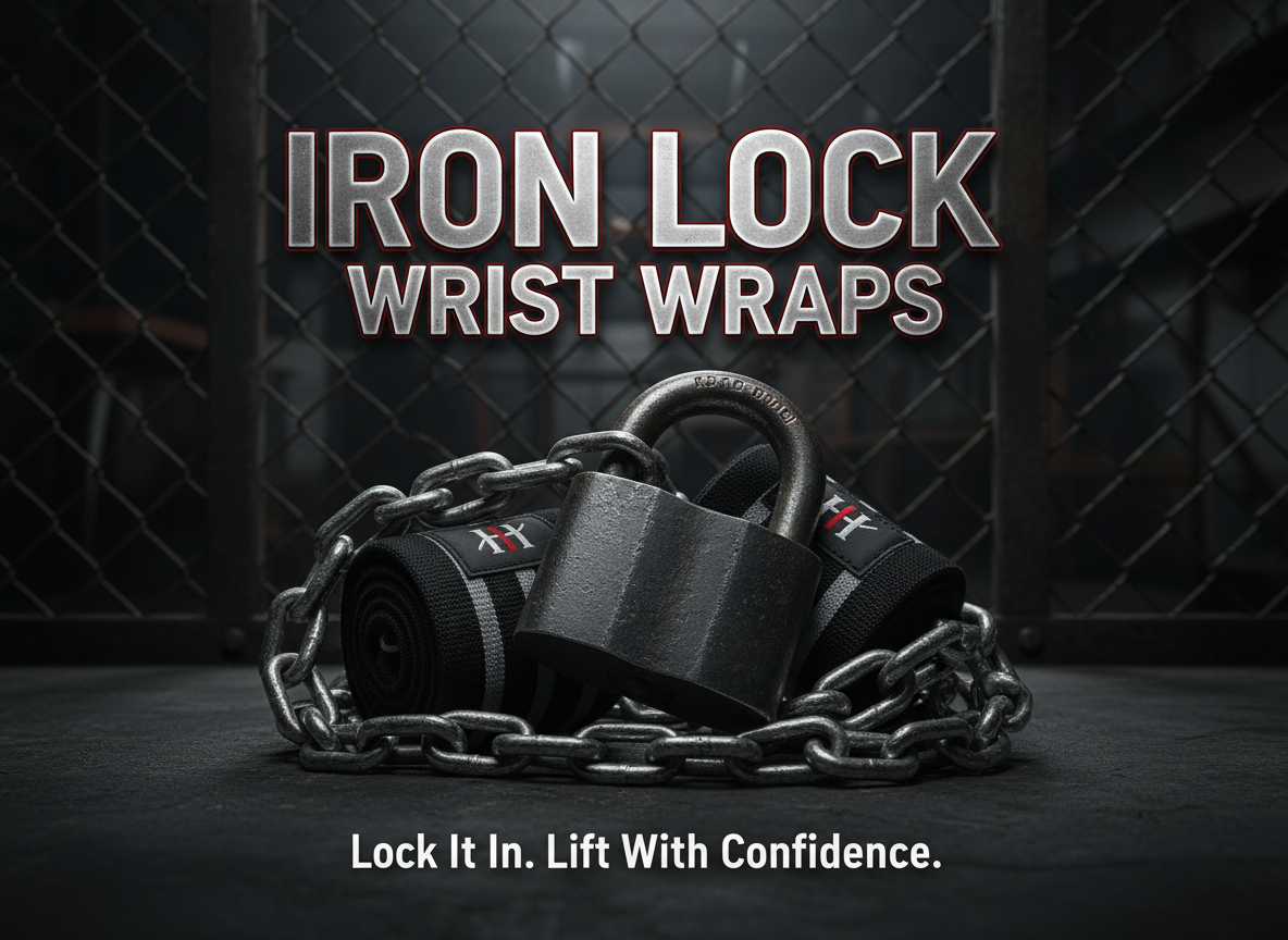 Iron Lock wrist wraps with chain on a dark background