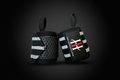 Iron Lock men’s wrist wraps with black fabric, grey stripes, thumb loops, and Iron Horse Wellness IH logo